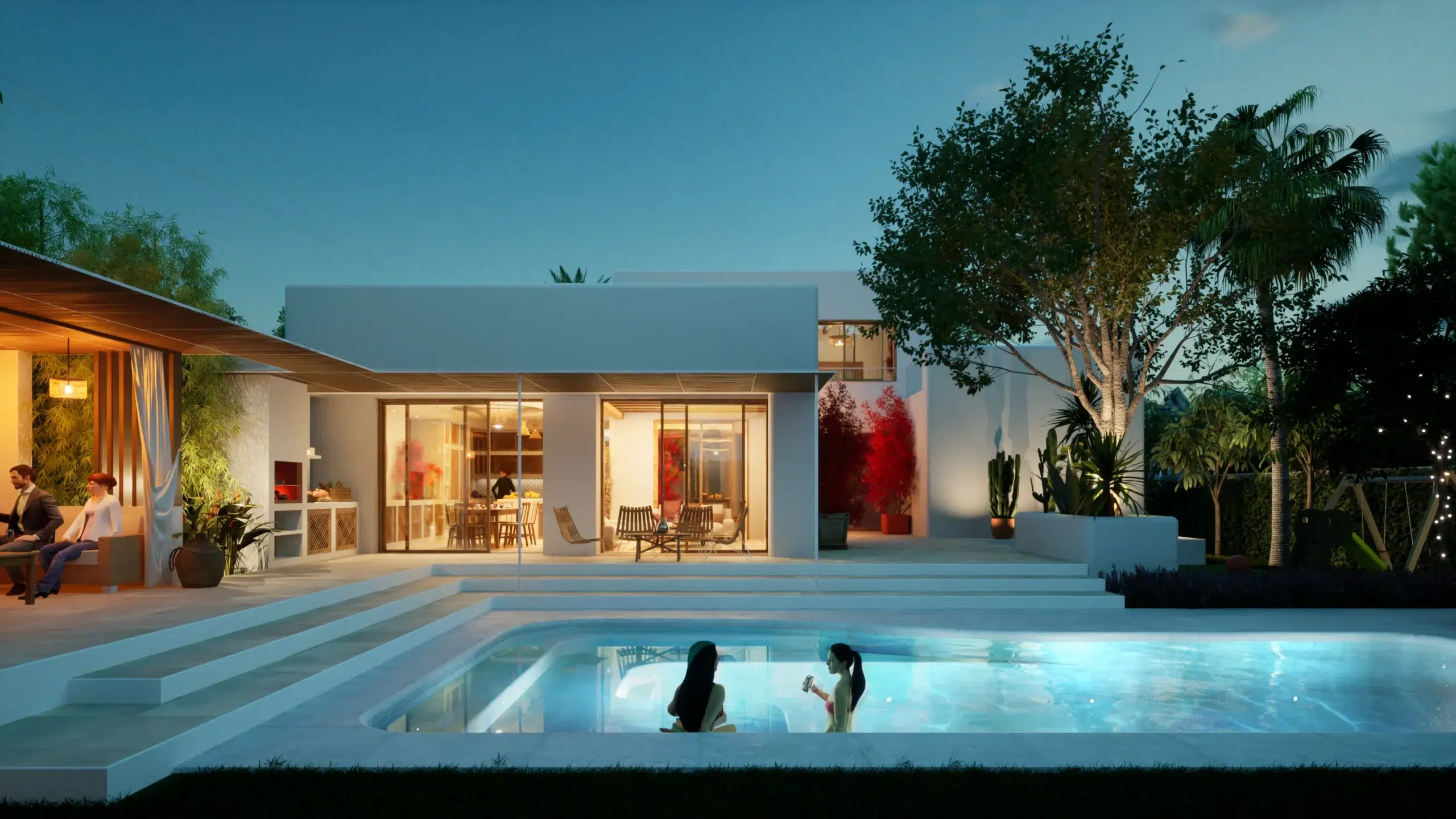 Pool view of Orihuela Villa, reflecting the essence of Mediterranean Modernism with its luxurious and contemporary design