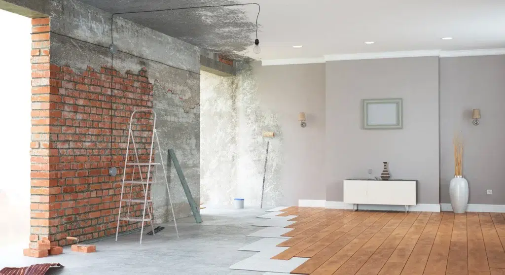 Renovation in progress inside a house with an approved building licence