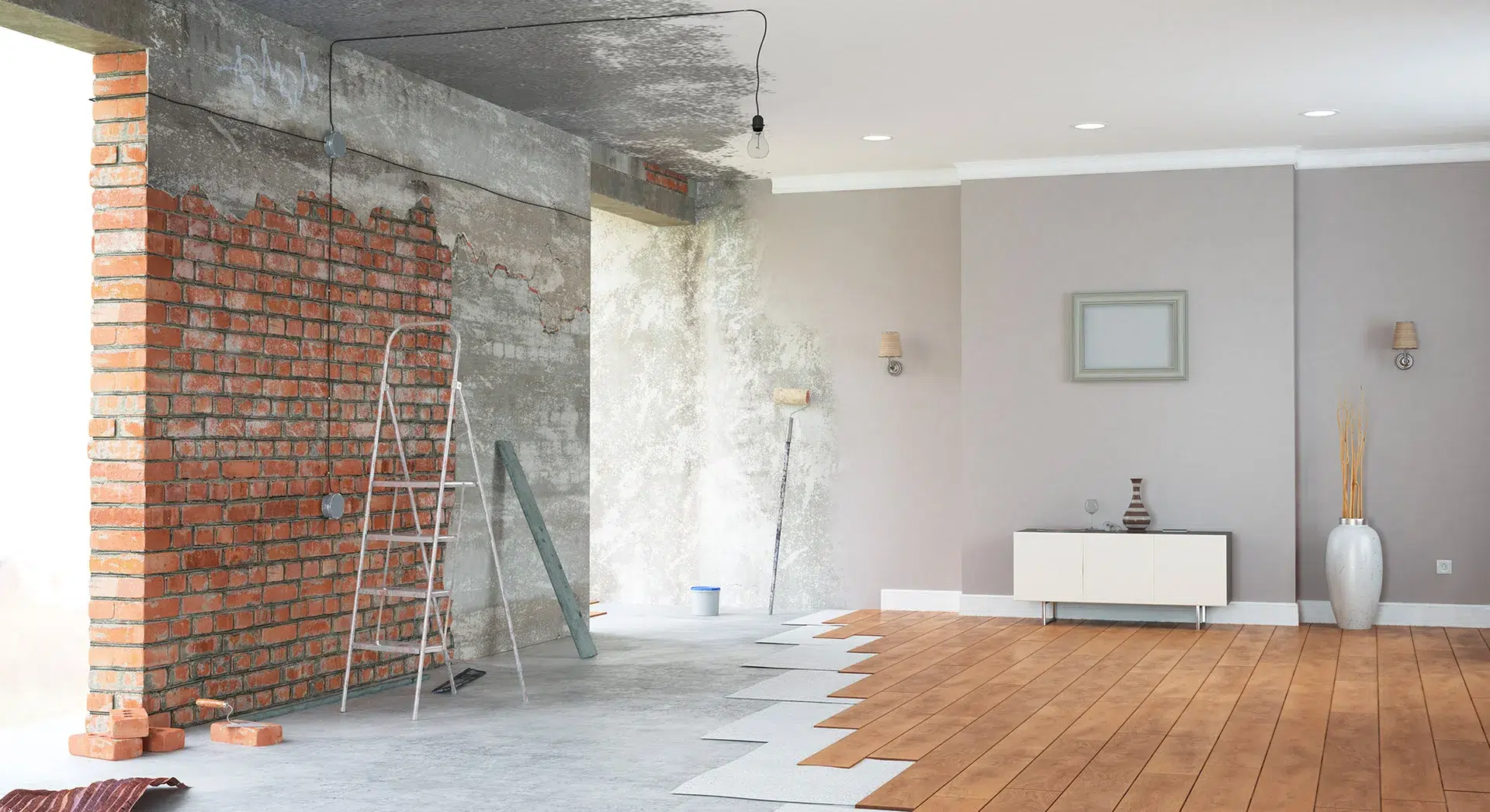 Renovation in progress inside a house with an approved building licence