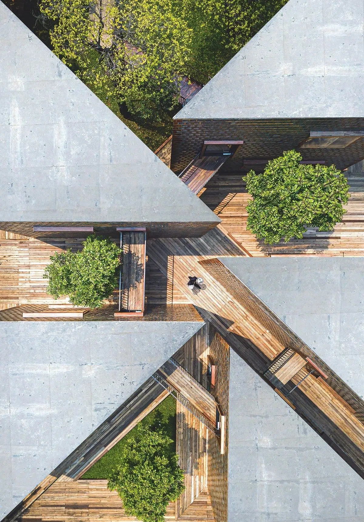 Aerial view of home designed with bioclimatic architecture principles