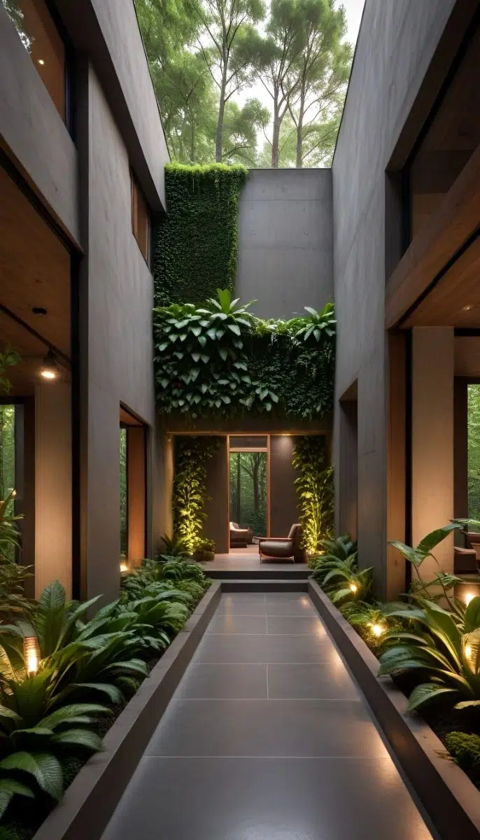 Interior patio optimized for bioclimatic architecture principles