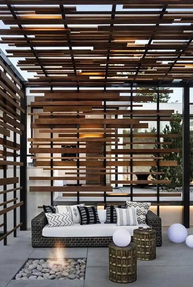 Modern pergola with geometric design in outdoor space