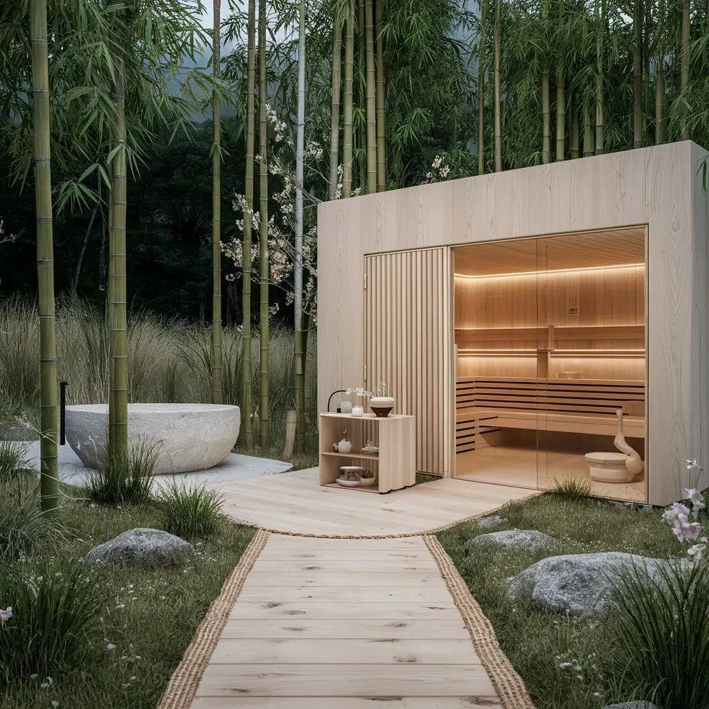 Interior of a designer sauna as part of luxury micro-architecture