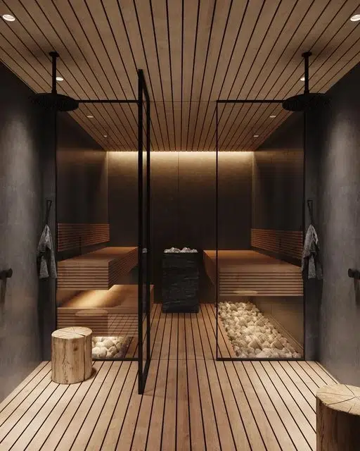 Interior of a designer sauna as part of luxury micro-architecture