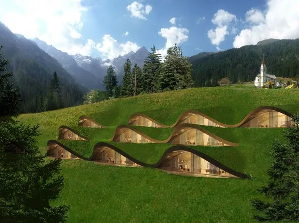 House adapted to mountain slope through stepped design