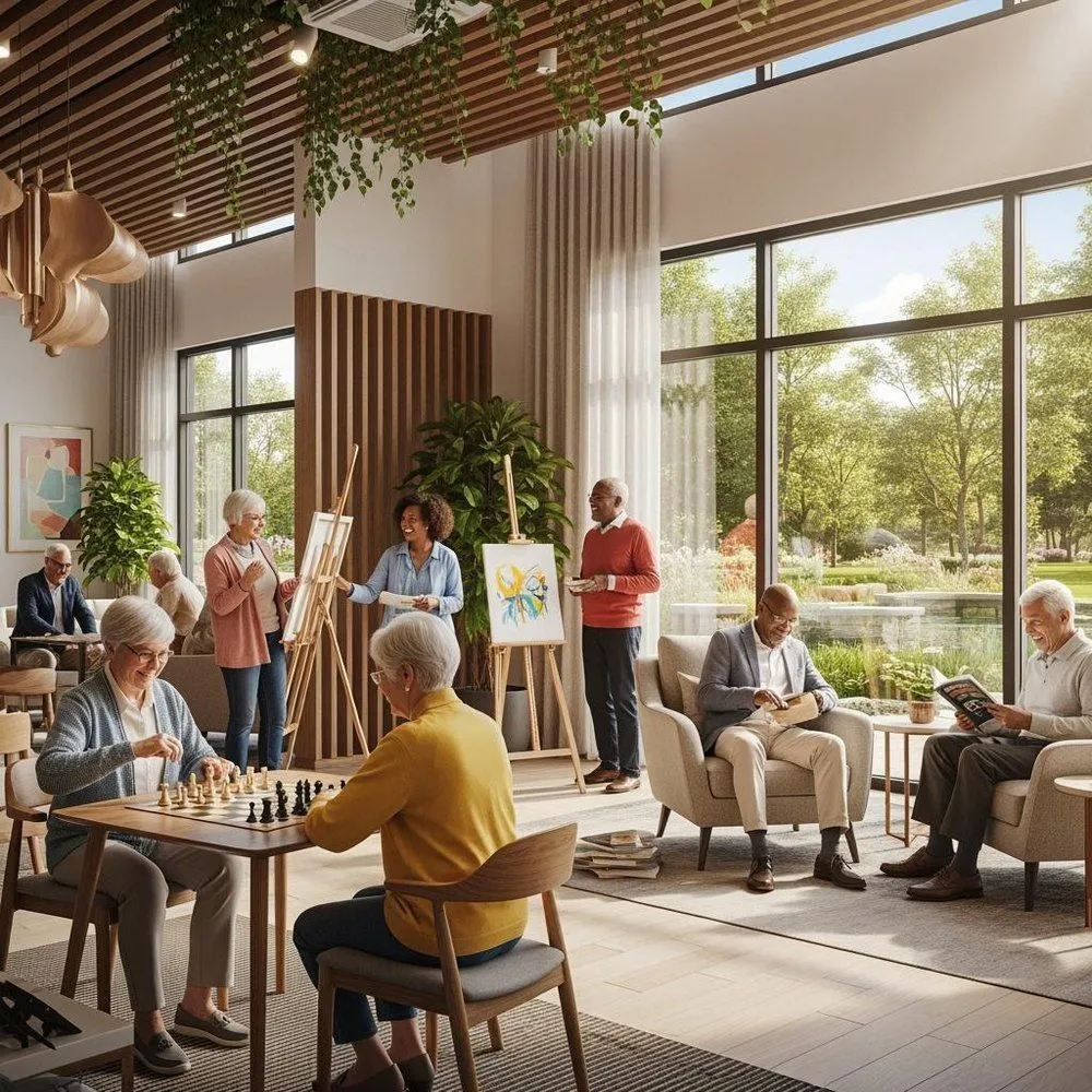 Community room in accessible housing for seniors
