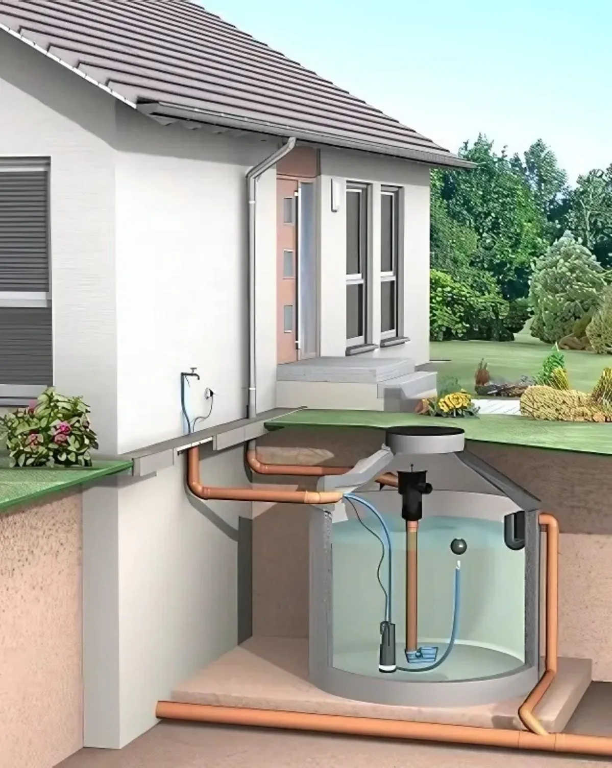 Integrated rainwater harvesting system connected to an underground cistern in a Mediterranean home — integration of renewable systems
